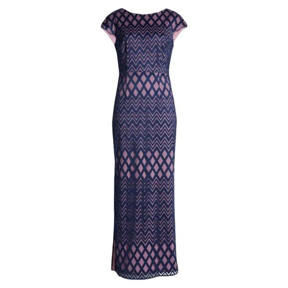 JS Collections Linda Cap Sleeve Column Gown Blue Size 4 NWOT $268 MSRP - Picture 2 of 11